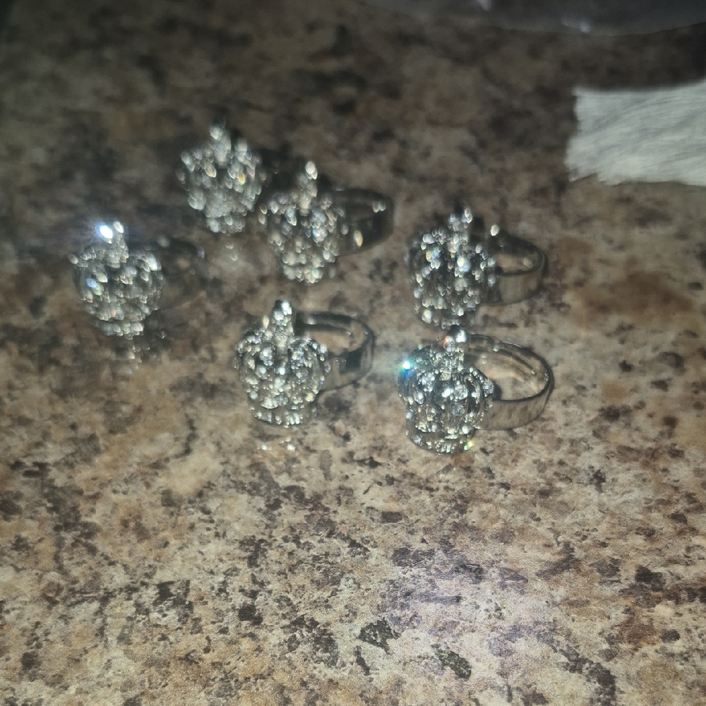 Elegant Silver Crystal Crown Rings